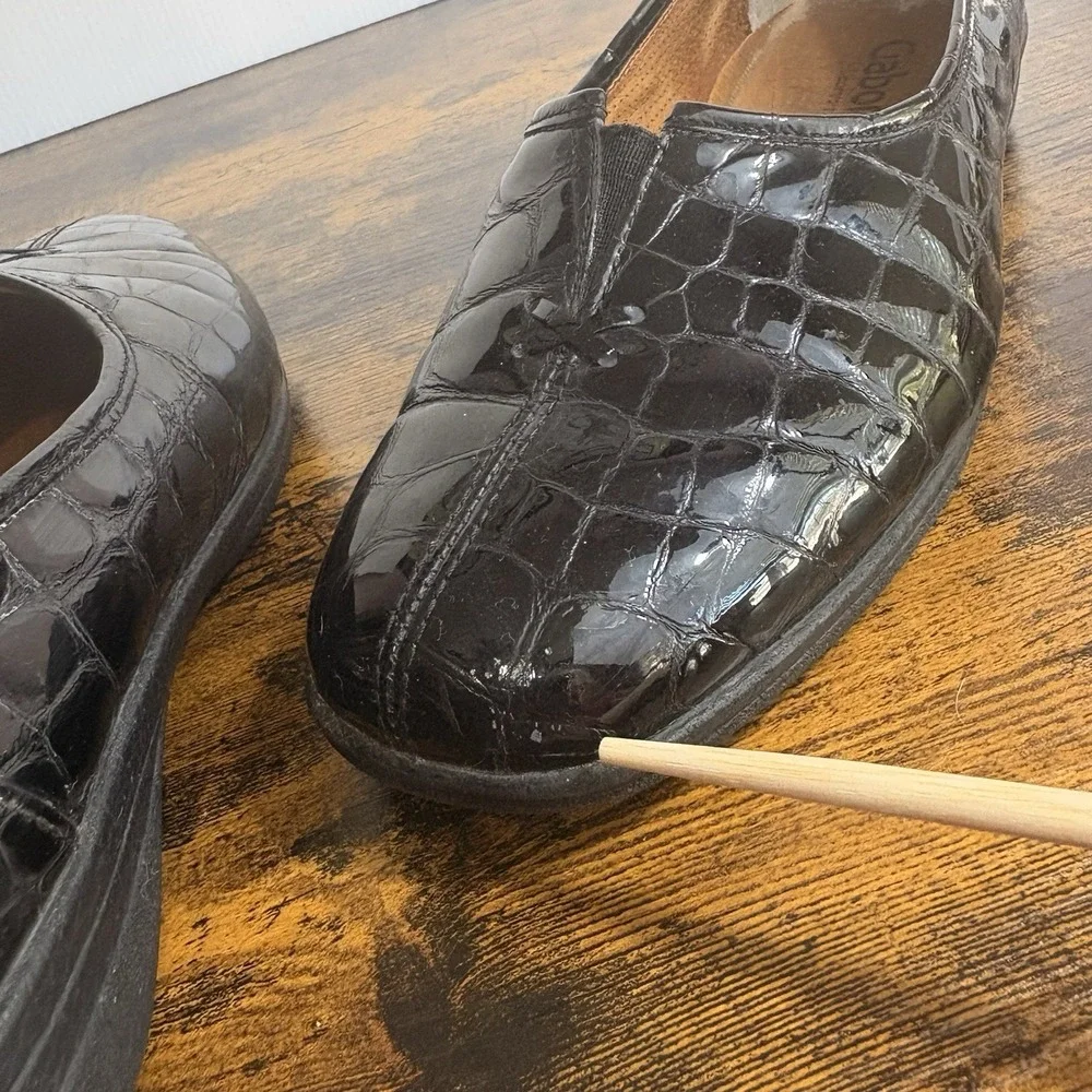 Gabor Ballet‎ Loafers Womens Sz 9 Black Patent Leather Reptile Print
